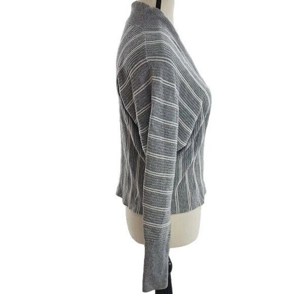Express Cardigan Sweater Gray Striped Dolman Sleeve Ribbed Stretch Womens Size S - Picture 3 of 6